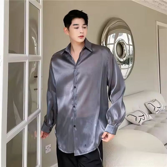 New Summer Tops Handsome Fashionable Shirts Men's Long-sleeved Summer Tulle Tops Versatile Casual Sunscreen Aesthetic Academy